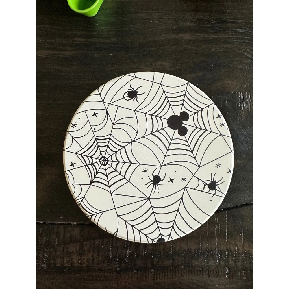 Disney Halloween Spiderweb Coasters Set of 4 Black‎ Orange  Holiday Decor NWOT